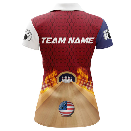 Personalized Bowling Shirt with Name Polo Bowling Jersey for Women Flame Bowling Shirt Unisex QZT286