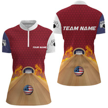 Load image into Gallery viewer, Personalized Bowling Shirt with Name Quarter-Zip Bowling Jersey for Women Flame Bowling Shirt Unisex QZT286