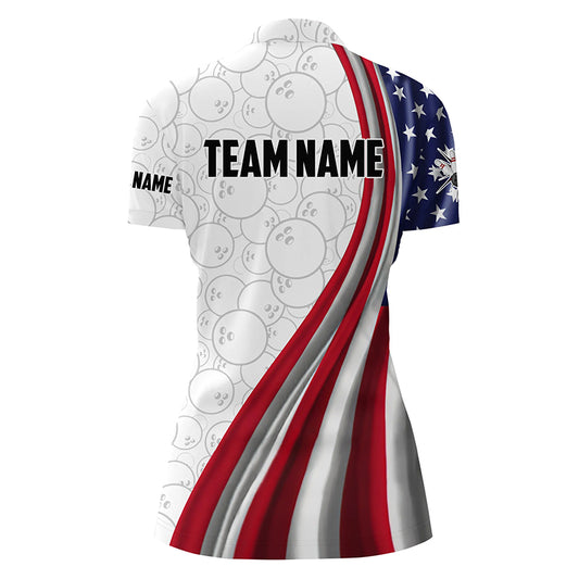American Flag Bowling Shirt Bowling Team League Quarter Zip Bowling Shirt for Women QZT257