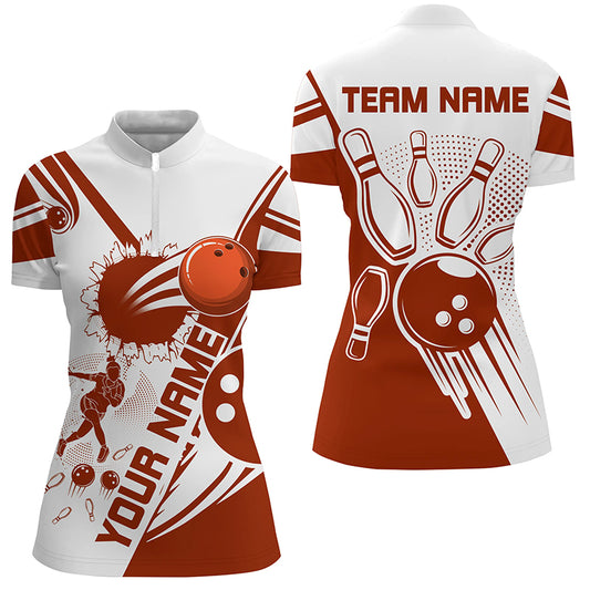 Personalized Bowling Shirt for Women Bowling Team League 1/4 Zip Shirt for Women QZT408