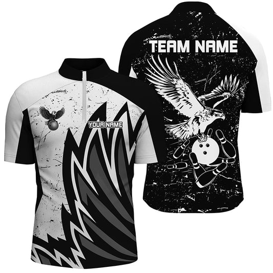 Personalized Men Eagle Bowling Shirts 1/4 Zip Bowling Jersey League Multicolor QZT463