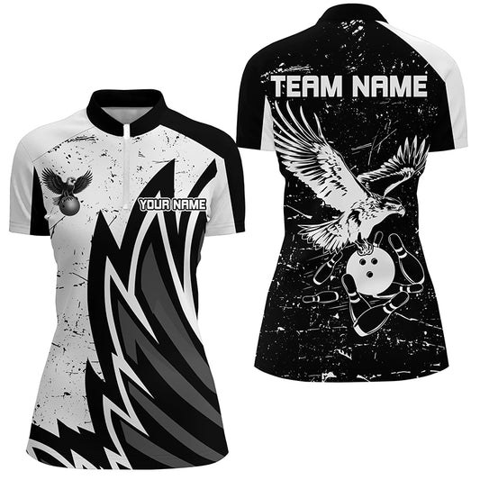 Personalized Women Eagle Bowling Shirts 1/4 Zip Bowling Jersey League Multicolor QZT463