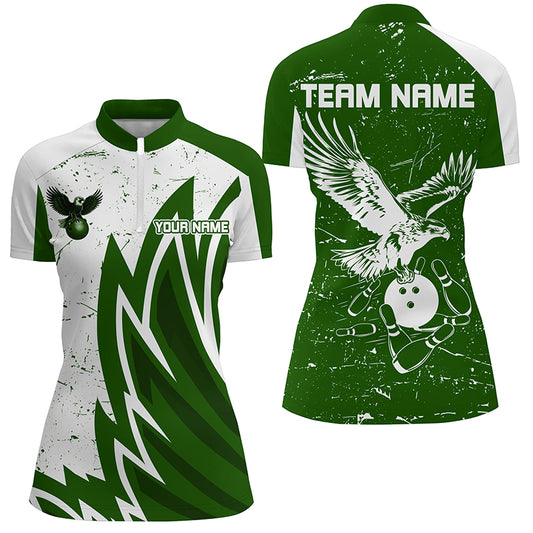 Personalized Women Eagle Bowling Shirts 1/4 Zip Bowling Jersey League Multicolor QZT463