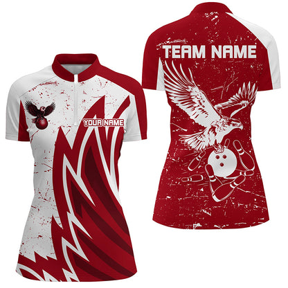 Personalized Women Eagle Bowling Shirts 1/4 Zip Bowling Jersey League Multicolor QZT463