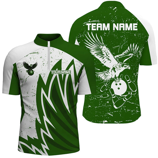 Personalized Men Eagle Bowling Shirts 1/4 Zip Bowling Jersey League Multicolor QZT463