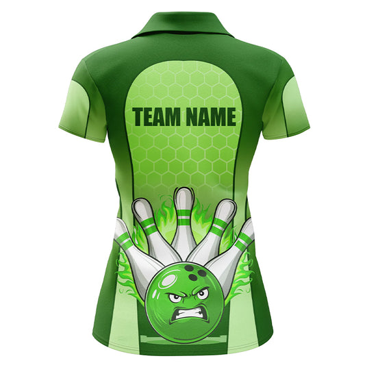 Personalized Bowling Shirt Green Women Polo Bowling Jersey Bowling Team League Unisex QZT278