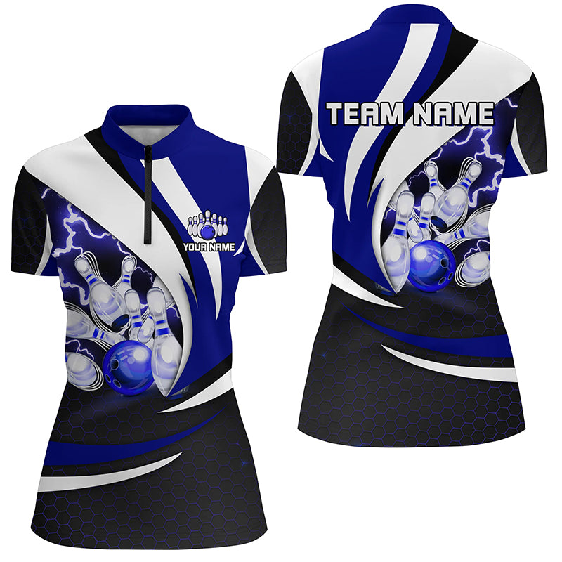 Personalized Bowling Shirt for Women Quarter Zip Camo Thunder Bowling Team League QZT429