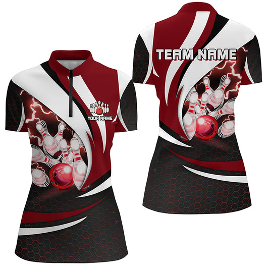 Personalized Bowling Shirt for Women Quarter Zip Camo Thunder Bowling Team League QZT429