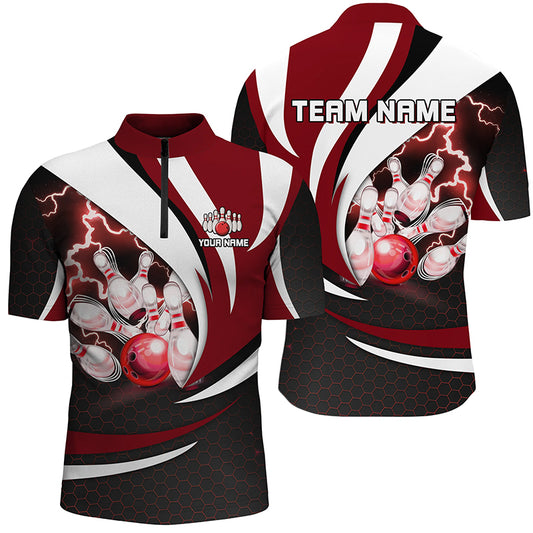 Personalized Bowling Shirt for Men Quarter Zip Camo Thunder Bowling Team League QZT429