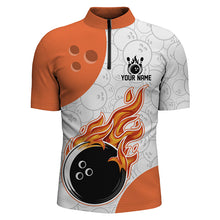 Load image into Gallery viewer, Men Flame Bowling Shirt Custom Orange Bowling Jerseys Team League Quarter-Zip QZT283