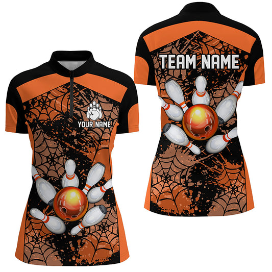 Orange Bowling Shirt for Women Spider Bowling Shirt Customized Polo Shirt Unisex QZT288