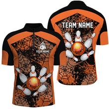 Load image into Gallery viewer, Orange Bowling Shirt for Men Spider Bowling Shirt Customized 1/4 Zip Shirt Unisex QZT288