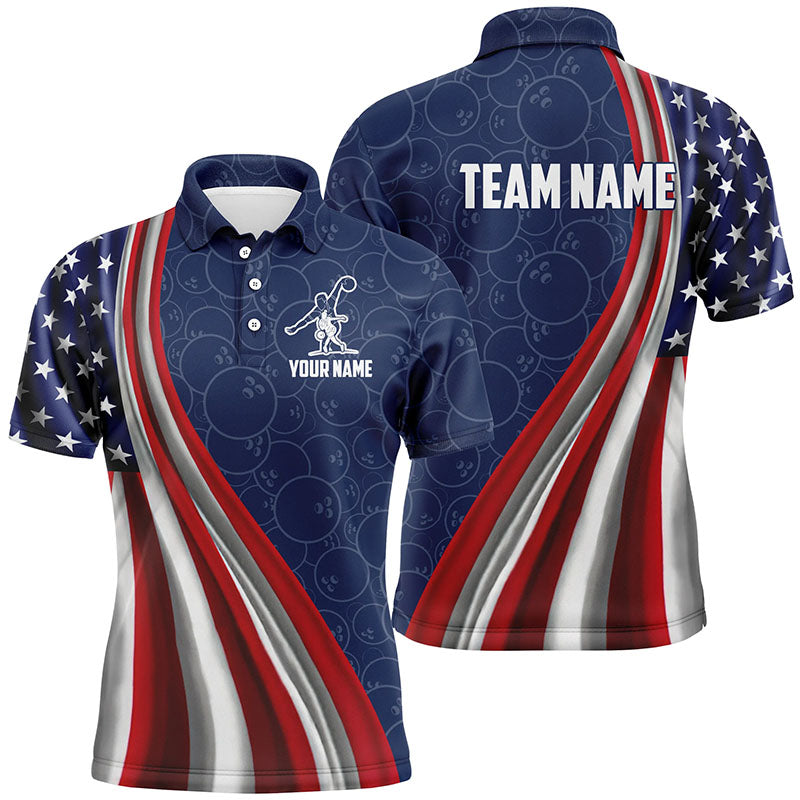 Personalized USA Bowling Shirts for Men Polo Patriotic Bowling Jersey QZT442