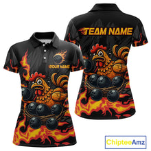 Load image into Gallery viewer, Personalized Chicken Bowling Shirt Orange Flame Bowling Team League for Women Bowling Jersey QZT706