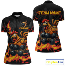 Load image into Gallery viewer, Personalized Chicken Bowling Shirt Orange Flame Bowling Team League for Women Bowling Jersey QZT706
