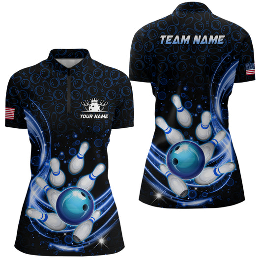Personalized Camo Bowling Shirt for Women Custom Bowling Jersey Bowling Team League Quarter-Zip Shirt QZT251