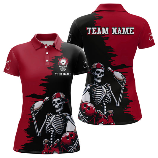 Personalized Skeleton Bowling Shirt for Women Skull Bowling Jersey Polo Bowling Shirt QZT407