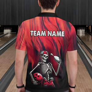 Black & Red Bowling Team Shirt Custom Skull Polo Bowling Jersey for Men Women QZT605