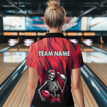 Load image into Gallery viewer, Black &amp; Red Bowling Team Shirt Custom Skull Polo Bowling Jersey for Men Women QZT605