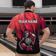 Load image into Gallery viewer, Black &amp; Red Bowling Team Shirt Custom Skull Quarter-Zip Bowling Jersey for Men Women QZT605