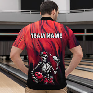 Black & Red Bowling Team Shirt Custom Skull Quarter-Zip Bowling Jersey for Men Women QZT605