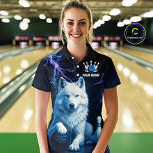 Load image into Gallery viewer, Custom Bowling Shirts for Women White Wolf Bowling Polo Jersey Thunder Bowling Outfit QZT701