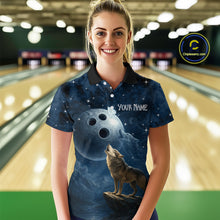 Load image into Gallery viewer, Custom Blue Bowling Shirt Wolf Bowling Team Jersey for Women Polo &amp; 1/4 Zip Bowling Outfit QZT703