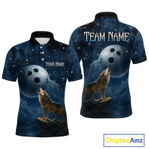 Custom Blue Bowling Shirt Wolf Bowling Team Jersey for Men Polo & 1/4 Zip Bowling Outfit QZT703
