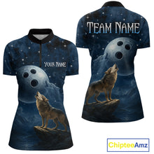 Load image into Gallery viewer, Custom Blue Bowling Shirt Wolf Bowling Team Jersey for Women Polo &amp; 1/4 Zip Bowling Outfit QZT703