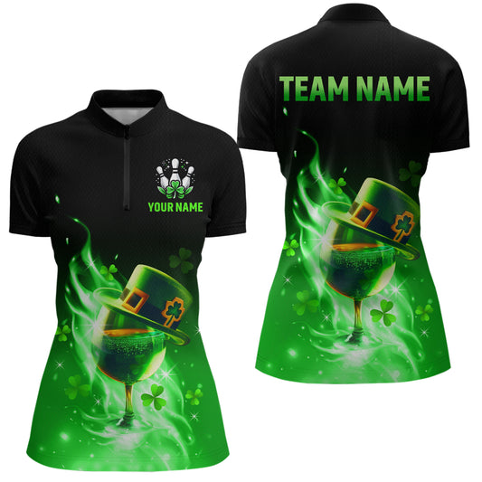 Custom Bowling Shirt Unisex Green Shamrock Lucky Clover Quarter-Zip Bowling Jersey QZT624