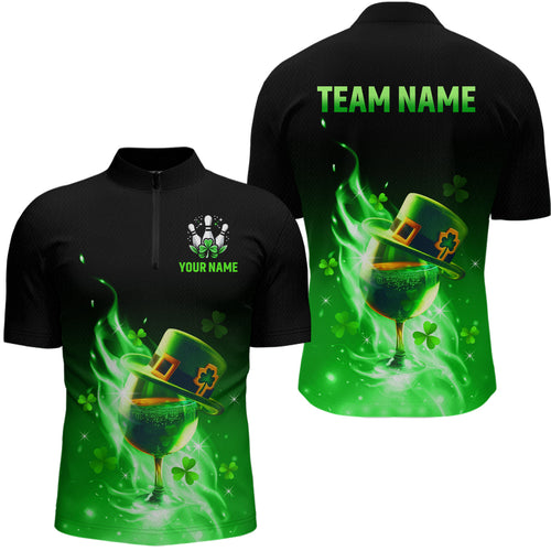 Custom Bowling Shirt Unisex Green Shamrock Lucky Clover Quarter-Zip Bowling Jersey QZT624