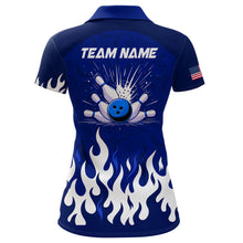Load image into Gallery viewer, Navy Bowling Shirt Unisex Flame Bowling Jersey Women Polo Bowling Shirt QZT272