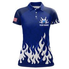 Load image into Gallery viewer, Navy Bowling Shirt Unisex Flame Bowling Jersey Women Polo Bowling Shirt QZT272