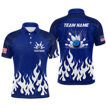 Load image into Gallery viewer, Navy Bowling Shirt Unisex Flame Bowling Jersey Men Polo Bowling Shirt QZT272