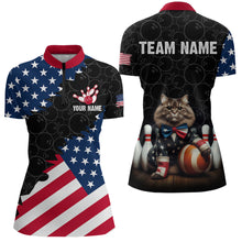 Load image into Gallery viewer, Personalized Patriotic Cat Bowling Shirt Quarter-Zip American Bowling Jersey for Men Women QZT673