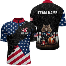 Load image into Gallery viewer, Personalized Patriotic Cat Bowling Shirt Quarter-Zip American Bowling Jersey for Men Women QZT673