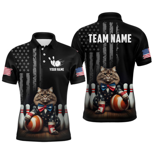 Personalized US Bowling Shirt Men Patriotic Cat Bowling Jerseys Polo Bowling Gifts QZT513