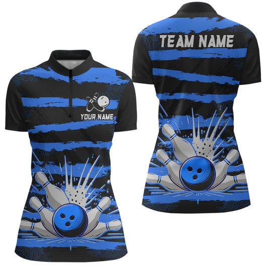 Women Camo Bowling Shirts 1/4 Zip Custom Bowling Team Jersey League Multicolor QZT472