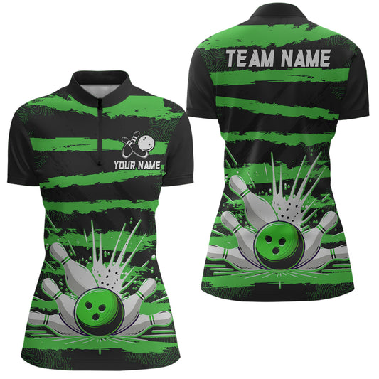 Women Camo Bowling Shirts 1/4 Zip Custom Bowling Team Jersey League Multicolor QZT472
