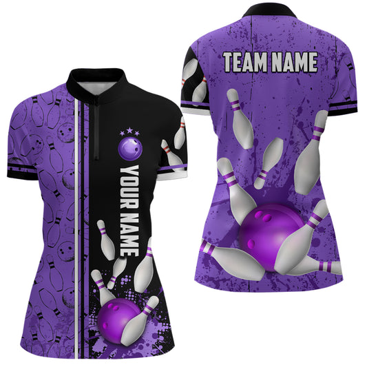 Custom Women Bowling Team Shirts Quarter Zip Bowling Jersey League Muticolor QZT474