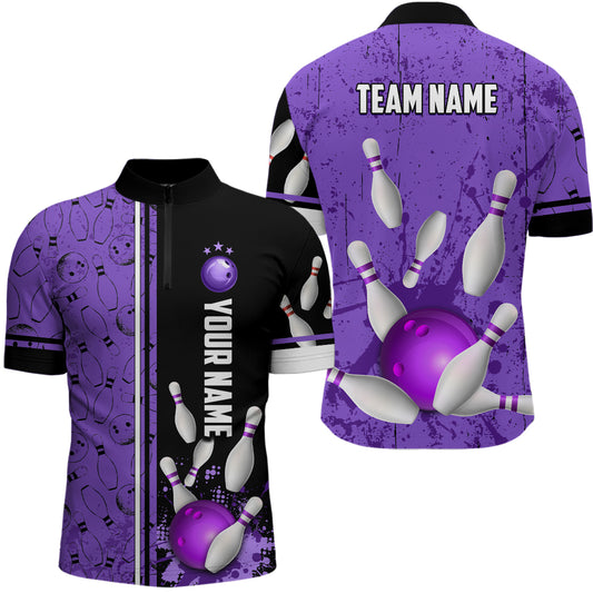Custom Men Bowling Team Shirts Quarter Zip Bowling Jersey League Muticolor QZT474