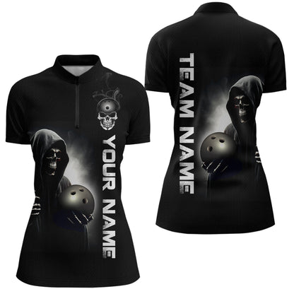 Custom Skull Bowling Shirts Unisex Quarter-Zip Bowling Team Jersey Black Bowling League QZT631