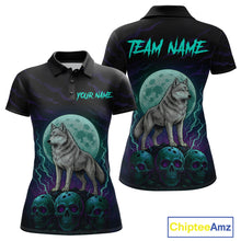 Load image into Gallery viewer, Teal And Purple Wolf &amp; Skull Bowling Team Shirt for Women Custom Bowling League Jersey Bowling Unisex QZT750