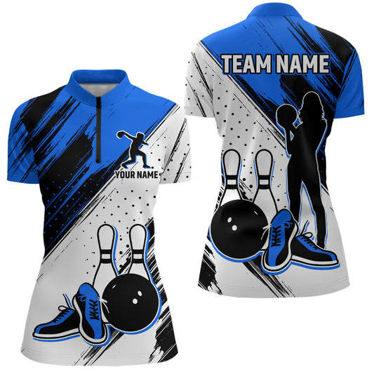 Personalized Women Quarter Zip Bowling Shirts Camo Bowling Team Jersey Multicolor QZT477