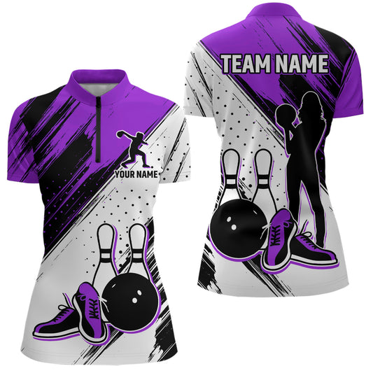 Personalized Women Quarter Zip Bowling Shirts Camo Bowling Team Jersey Multicolor QZT477