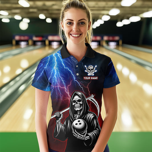 Thunder Bowling Shirt| Grim Reaper Bowling Jersey, Custom Bowling for Women, Polo Bowling Shirt QZT405