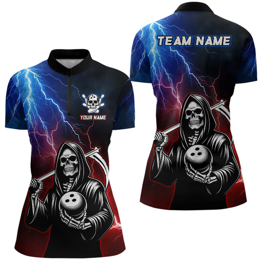 Thunder Bowling Shirt| Grim Reaper Bowling Jersey, Custom Bowling for Women, Quarter-Zip Bowling Shirt QZT405