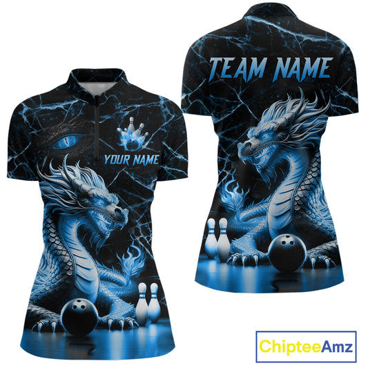 Ice Dragon Bowling Shirt Custom Bowling Team League Quarter-Zip Bowling Jersey Bowlers Gift QZT692
