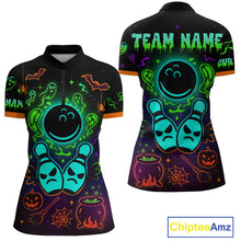 Load image into Gallery viewer, Custom Neon Bowling Team Shirt Halloween Polo &amp; Quarter-Zip Bowling Jersey for Women QZT731