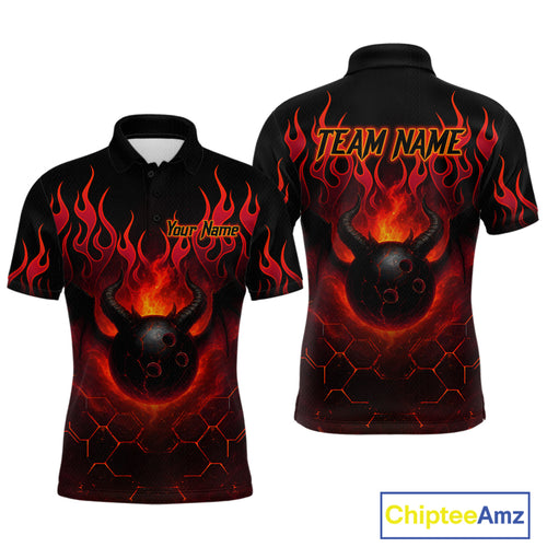 Red Flame Demon Bowling Ball Shirt for Men Custom Bowling Team Jersey QZT758
